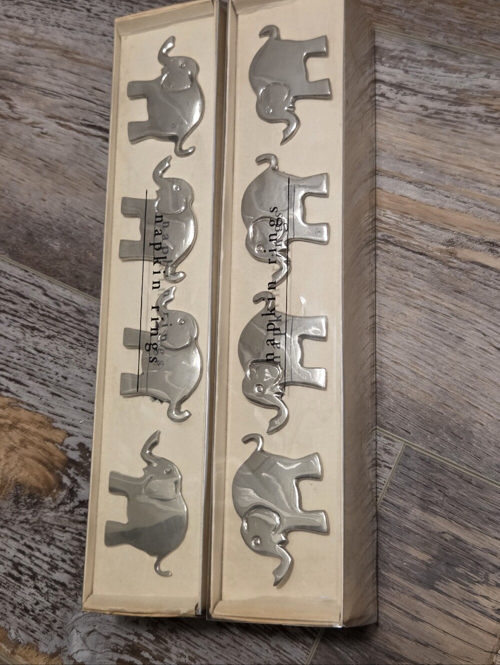 Pier 1 Nickel Plated Elephant Napkin Rings, Set of 8